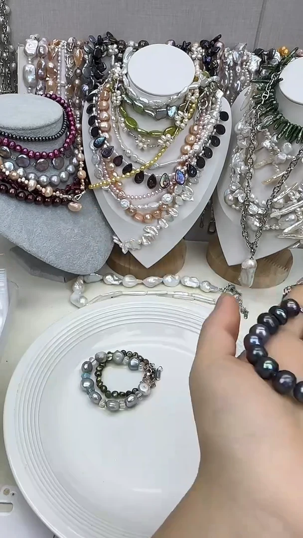 颈饰银S925镀金镶嵌淡水珍珠1