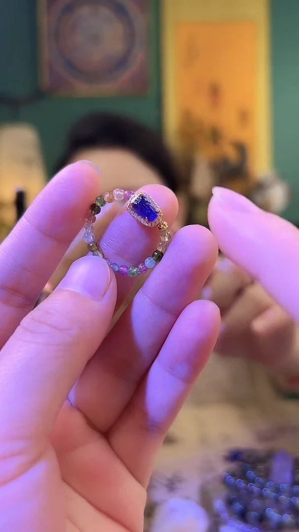 碧玺戒指银S925镶嵌碧玺紫水晶貔貅戒指
