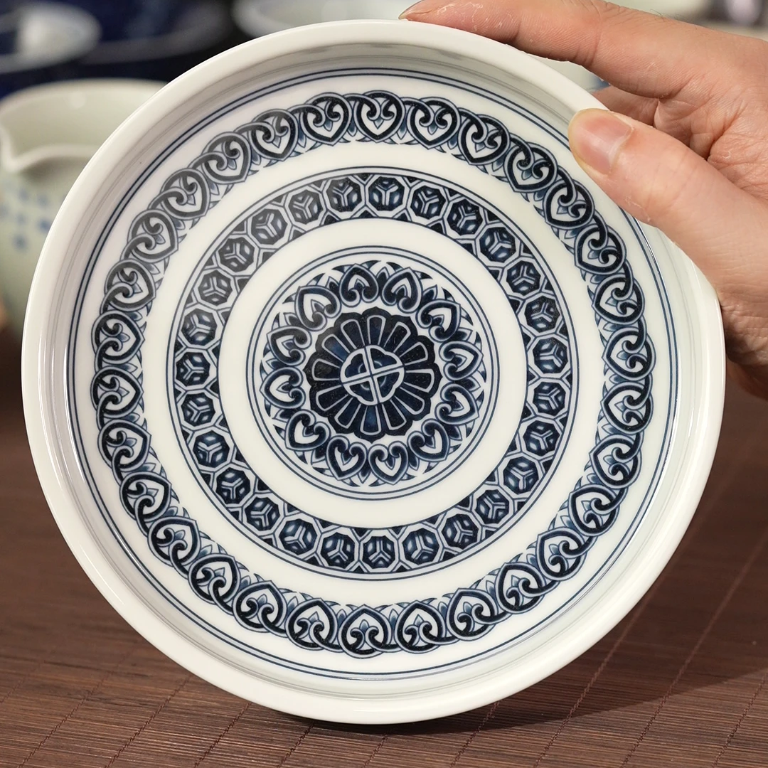 青花釉下宝象团花壶承（Q0180）陶瓷复古