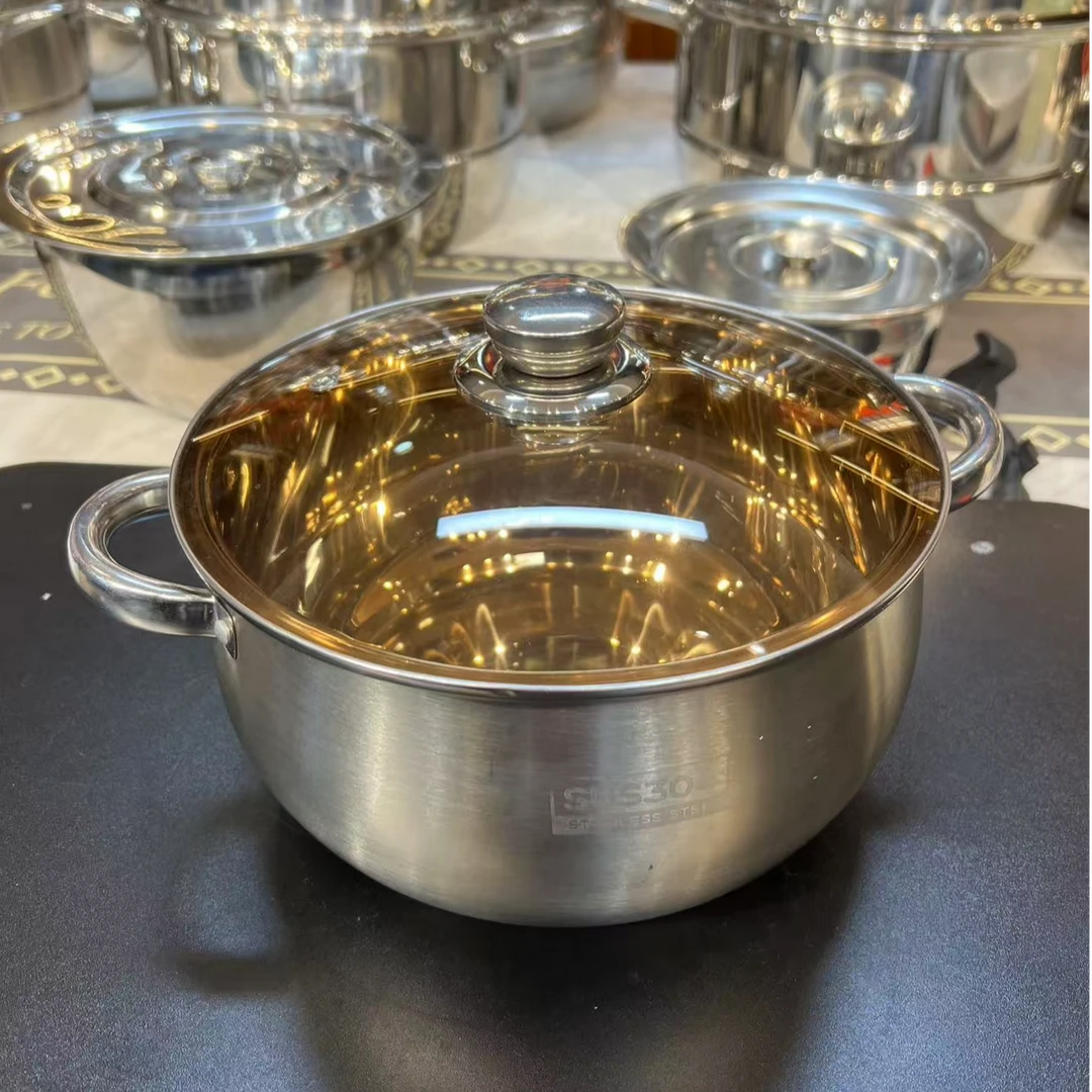 BH/不锈钢24cm苹果汤锅双耳加厚奶锅泡面锅厨房通用