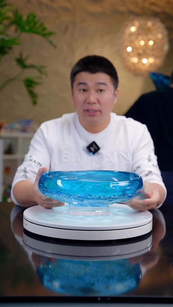 摆件宝石蓝色冰川纹果盘