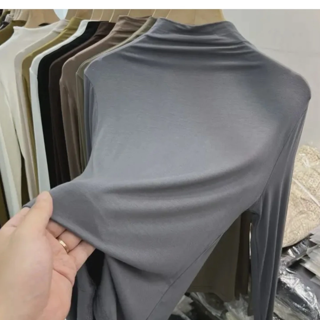 【坦姐严选 实体品质】薄款长袖t女内搭2025新款半高领打底衫2505