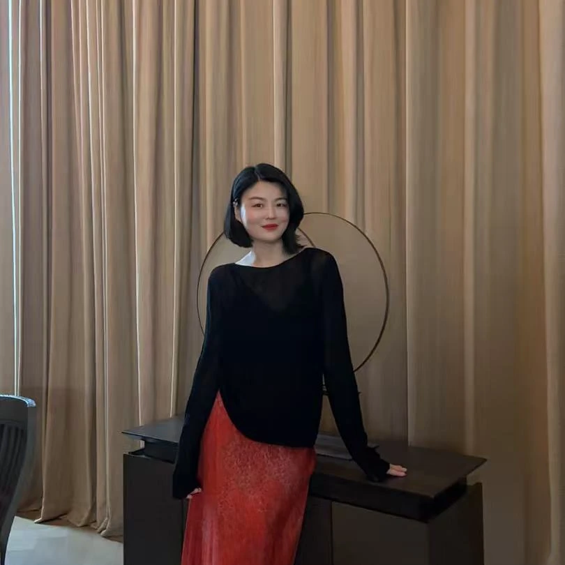 TANTAN  莱赛尔亚麻气质微透长袖T恤1366