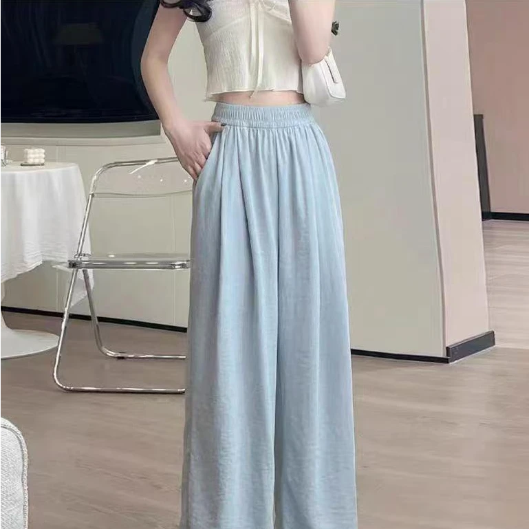 夏季2025新款休闲小个子宽松慵懒肌理阔腿裤奶芙豆角裤