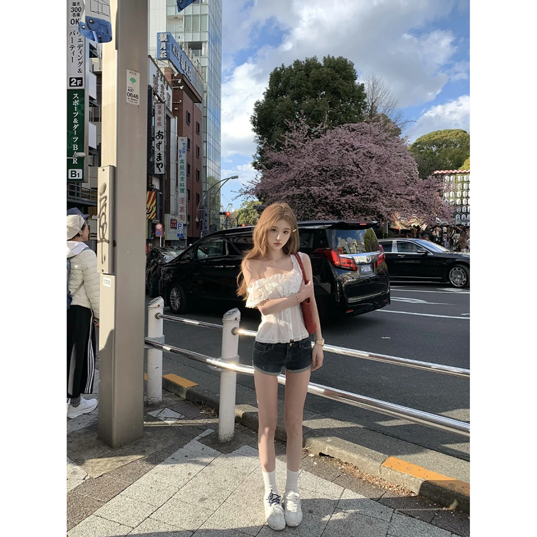 腿精秘诀 气质上衣热裤辣裤女夏季设计感短款低腰牛仔裤修身短裤