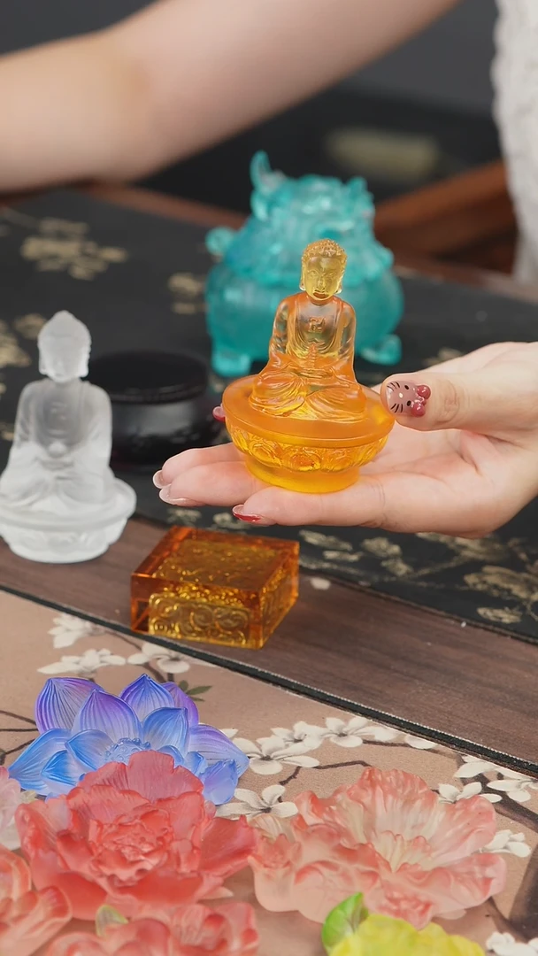 手工艺品琉璃黄色药师佛茶宠摆件