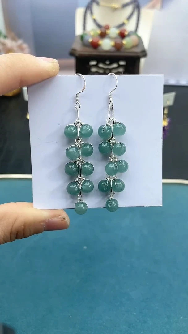 【闪购商品】翡翠耳饰银S925镶嵌蓝水鞭炮