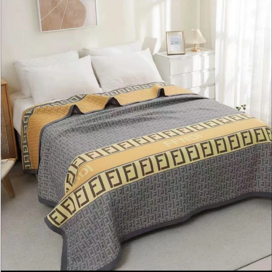 【米兰春天-灰黄色】220*240纯棉纱布床盖可铺可盖