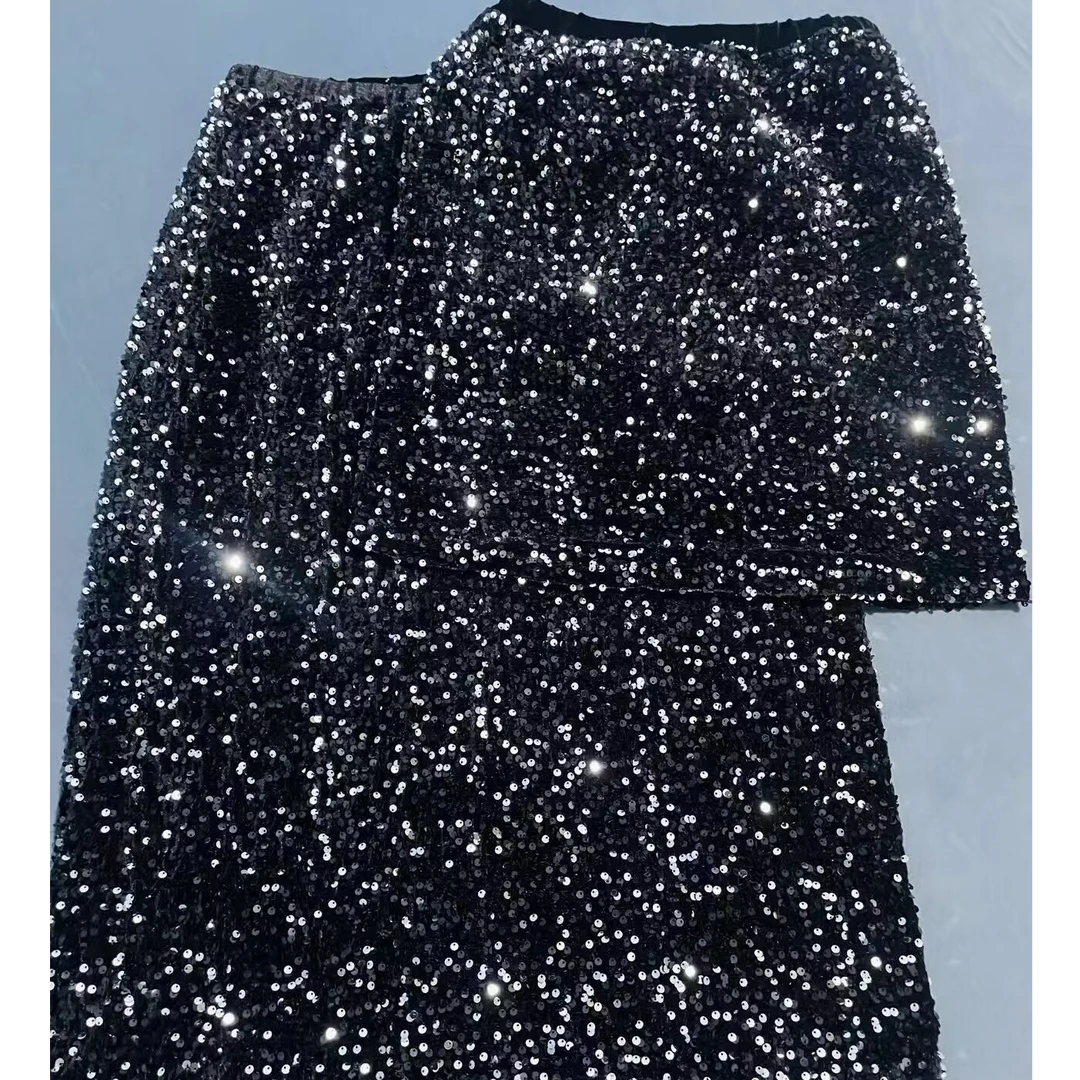 新款设计款亮片a字短裙女显瘦高级大码胖mm珠片半裙辣妹裙半身裙