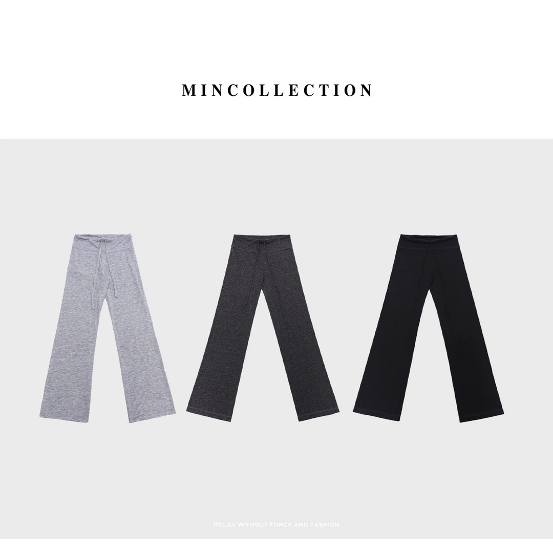 DE Mincollection小灰裤/薄款高弹显瘦大长腿微喇系带休闲裤40266