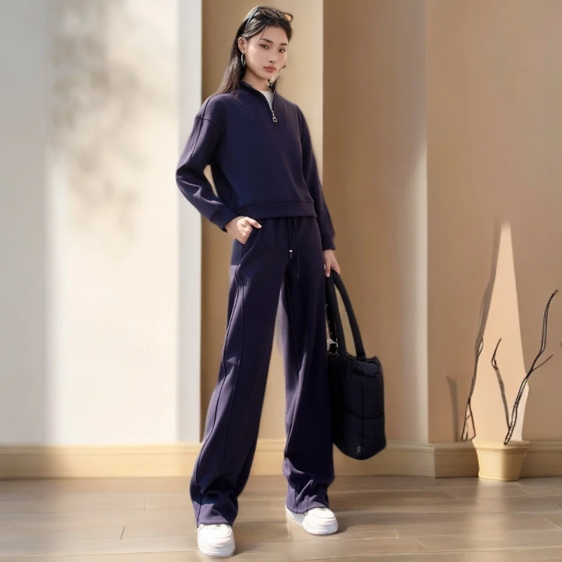 莱赛尔绵羊毛亮丝立领套装百搭运动休闲瑜伽显瘦时尚套装洋气秋冬