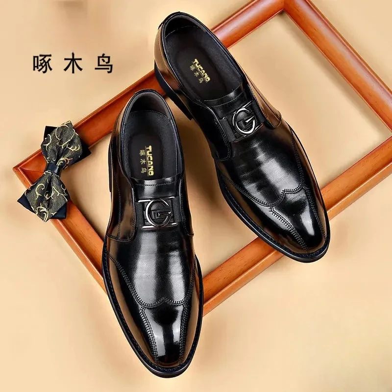 啄木鸟男鞋春季新款商务休闲软底正装皮鞋男士英伦尖头新郎结婚鞋