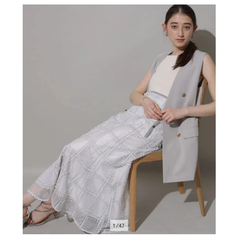 【TaKuMi】  夏季新款 R 时尚休闲千金重工纹理设计感格纹半身裙