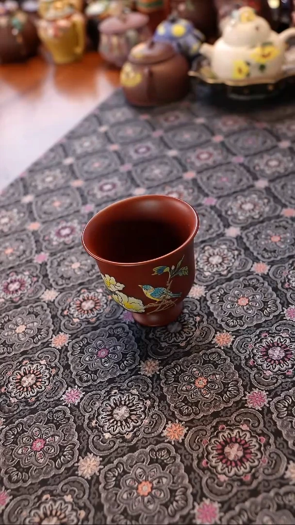 茶壶紫砂花鸟高足杯