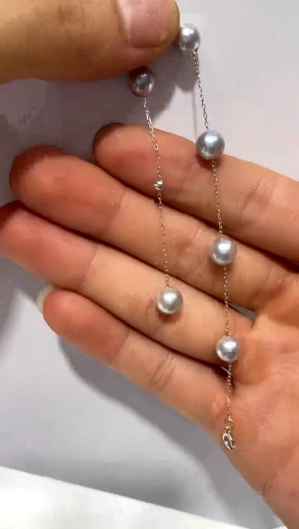海水珍珠18K金镶嵌手链6-7