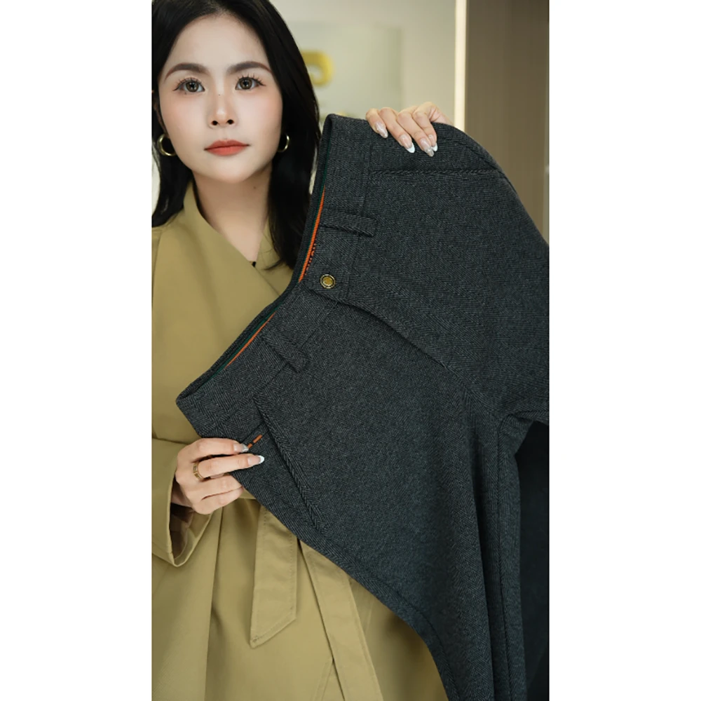 皮尔卡丹-【绵羊毛】冬季加厚款休闲裤宽松高端百搭时尚直筒-8812