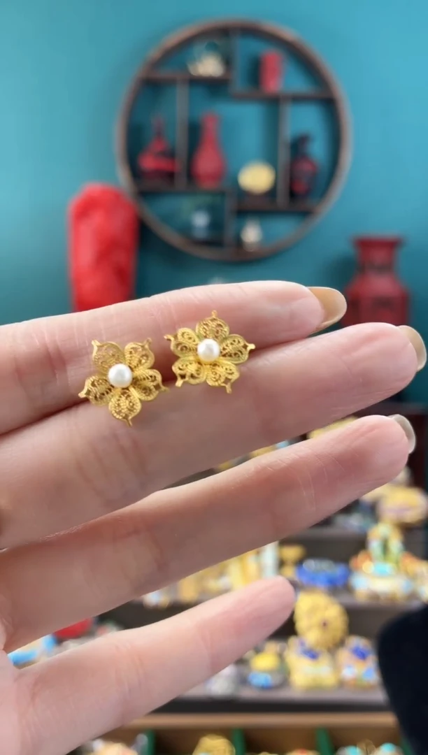 非遗手工花丝镶嵌耳钉