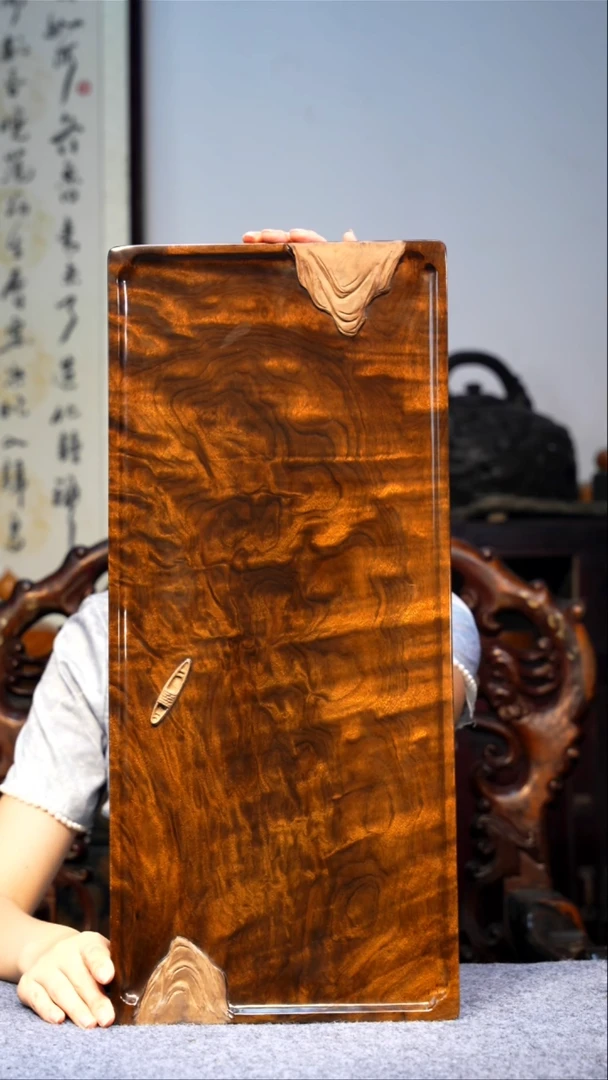 金丝楠【53】小叶金丝楠精品花纹重工雕刻茶盘 55*24