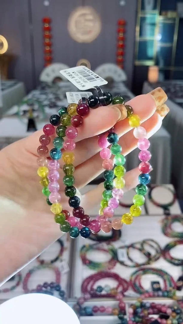 未镶嵌老矿碧玺色标透体单圈手串6mm+碧玺dan多样性发货一条