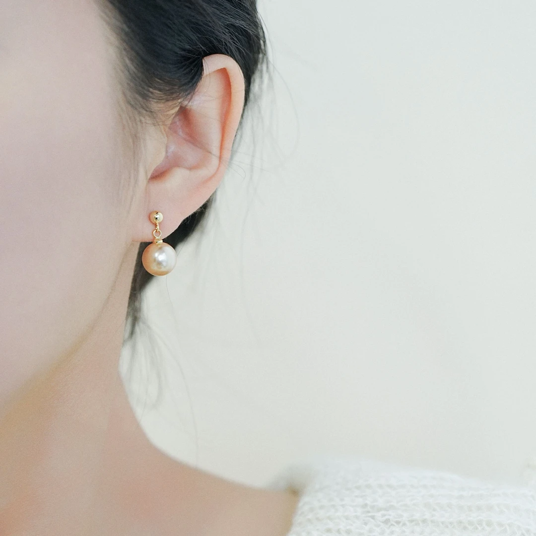 铜合金耳饰 香槟金色耳环女新款爆款圆珠耳钉高级感小众气质