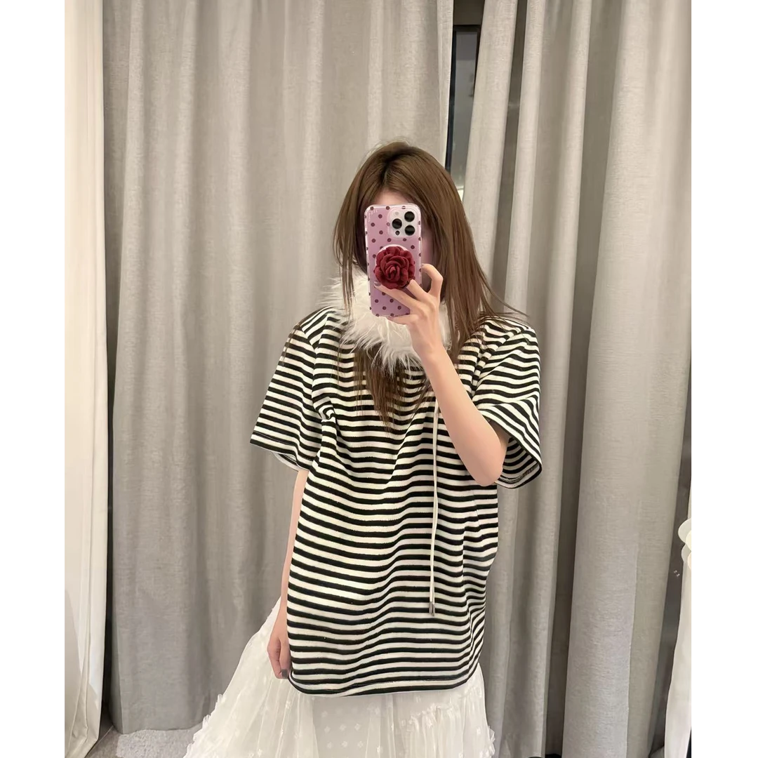 【时髦style】条纹撞色磨毛经典宽松显瘦百搭短袖T恤