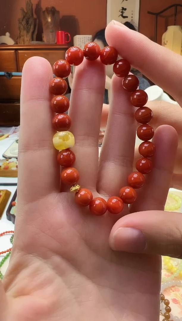 【闪购商品】南红玛瑙手串18K金镶嵌南红8mm