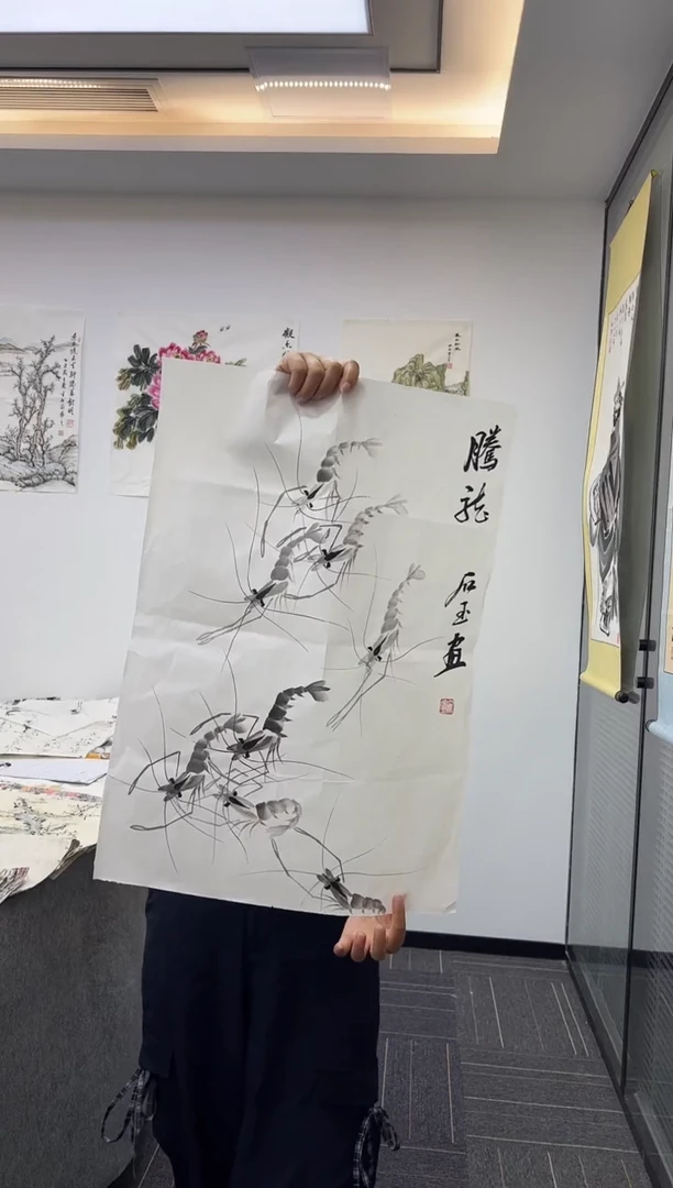 国画国画国画鉴赏手绘实稿-虾-46*70