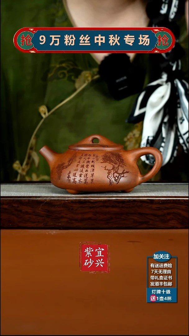茶壶紫砂蒋静明天星泥松竹景舟石瓢300CC