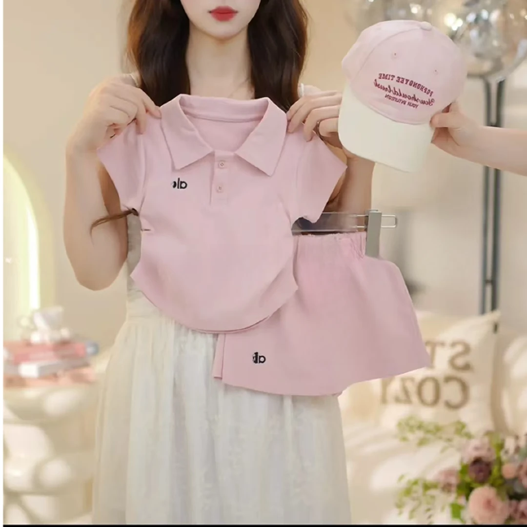 女童2025夏季新款洋气刺绣POLO领上衣+裙儿童海边度假衣服