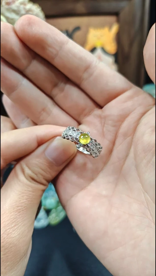 银S925镶嵌戒指翡翠翡翠戒指S925银镶嵌