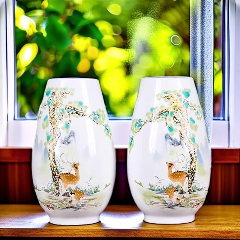 景德镇陶瓷摆件夜光福禄双全福筒瓶小花瓶插花客厅酒柜装饰工艺品