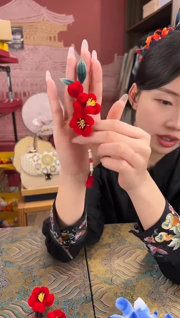 刺绣非遗绒花（发饰）