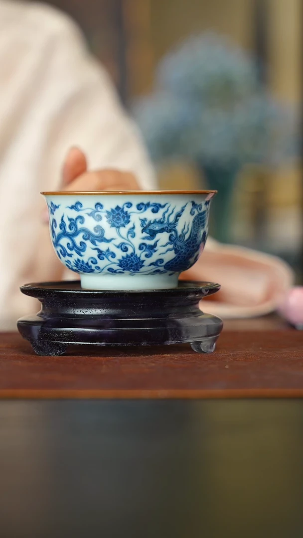 素器 气柴窑 月影白 缠枝凤如是杯