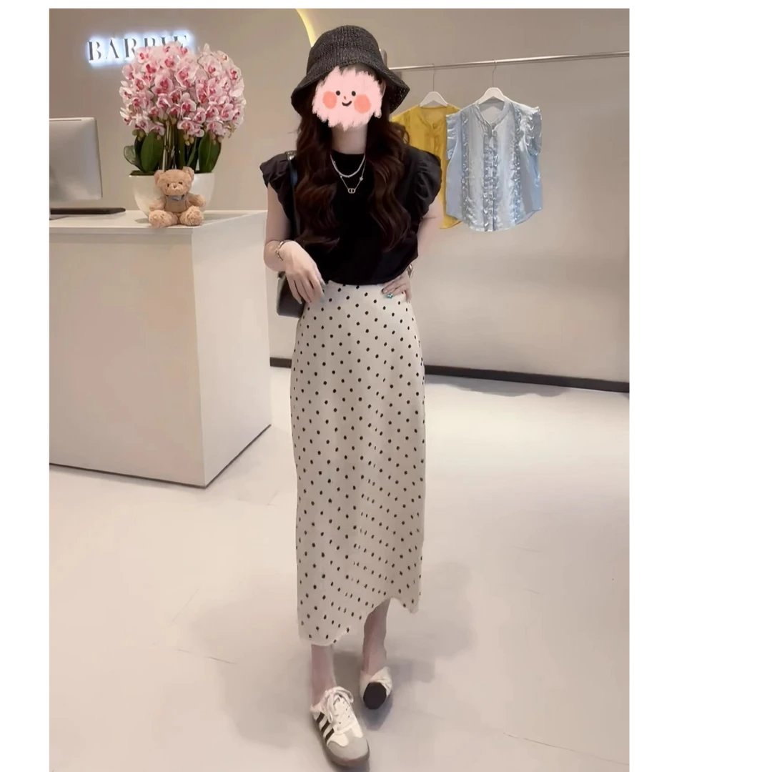 高级感巨好看的套装夏季新款法式木耳边减龄衬衫波点半身裙两件套