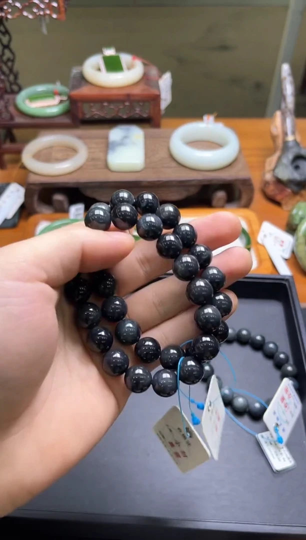 未镶嵌手串和田玉卡12若羌青花 圆珠 多样性发一