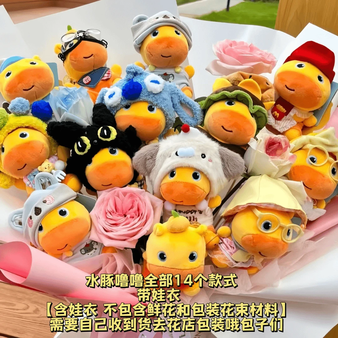 正版水豚噜噜花束超可爱玩偶娃衣手捧花娃娃可换装毛绒挂件衣服