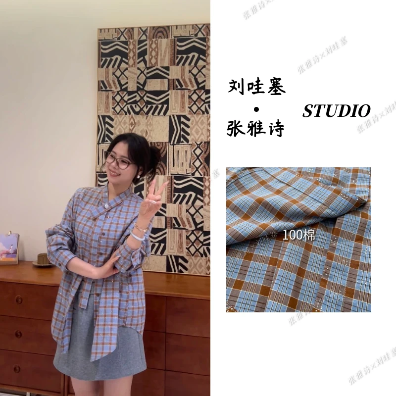 2025年春夏新款港风经典格子衬衫宽松版型满服高温烫钻YJ5D155Z