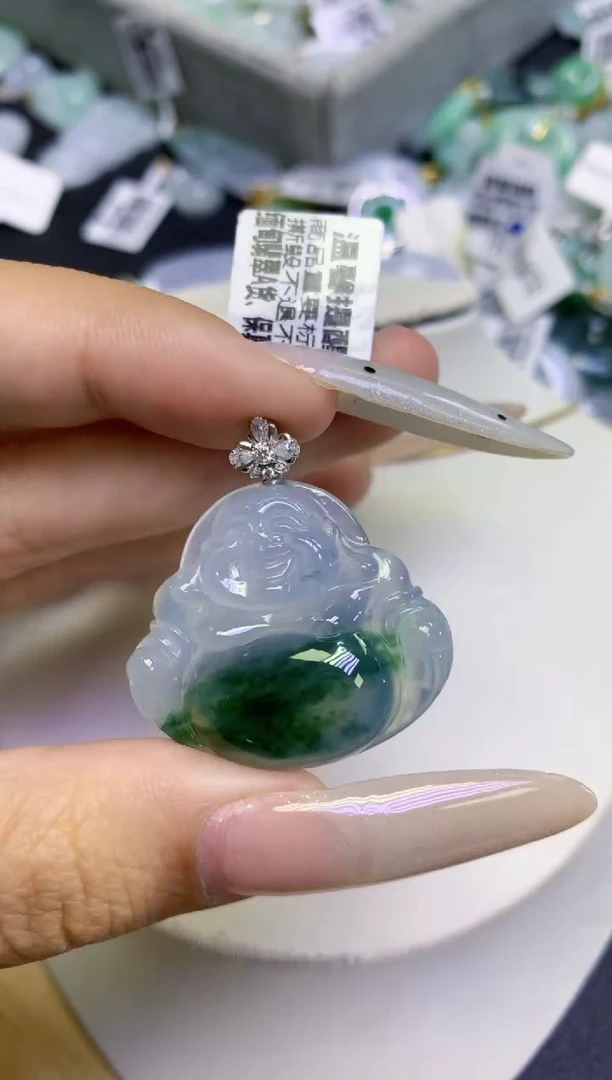 颈饰18K金镶嵌翡翠天然缅甸翡翠A货百元以上9元证书费自理