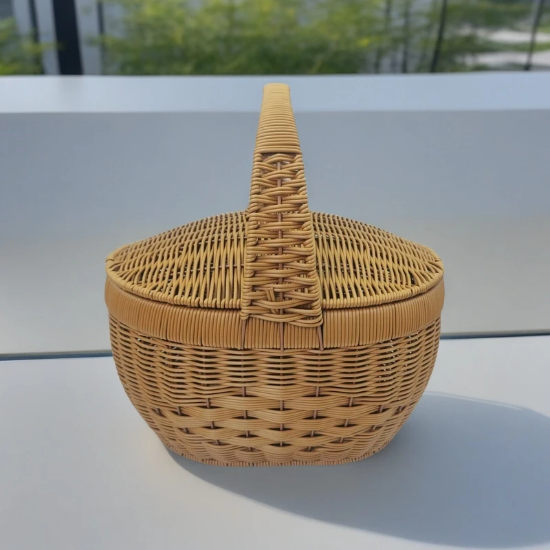 A2仿藤纯手工复古家用创意藤编手提篮