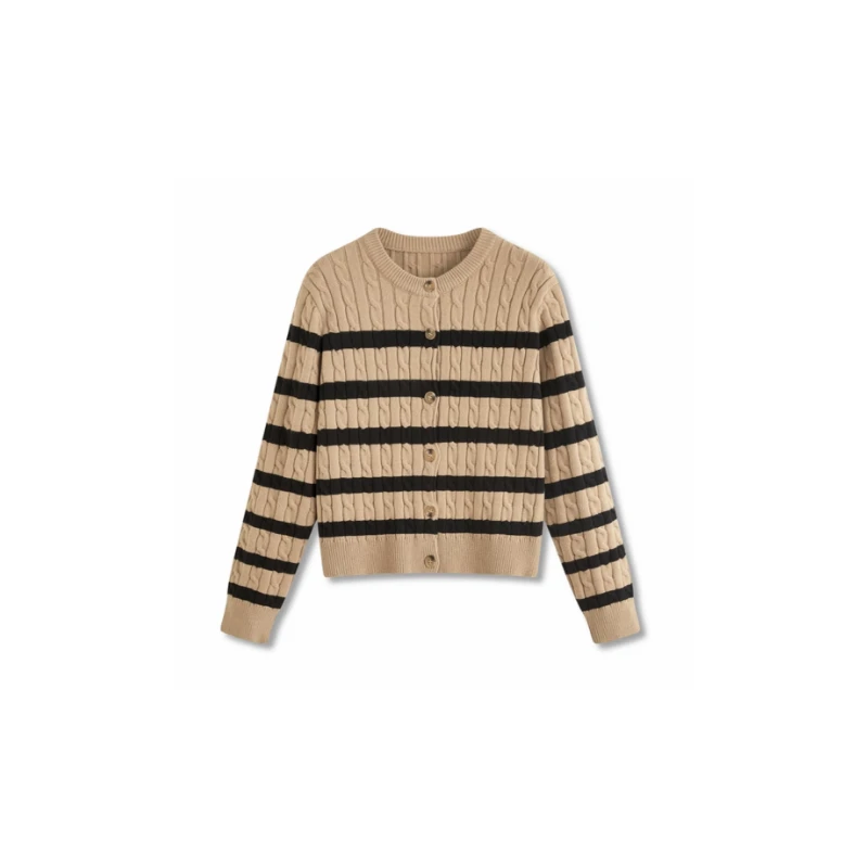 经典拼色条纹秋季圆领直筒插肩袖毛针织衫HB556