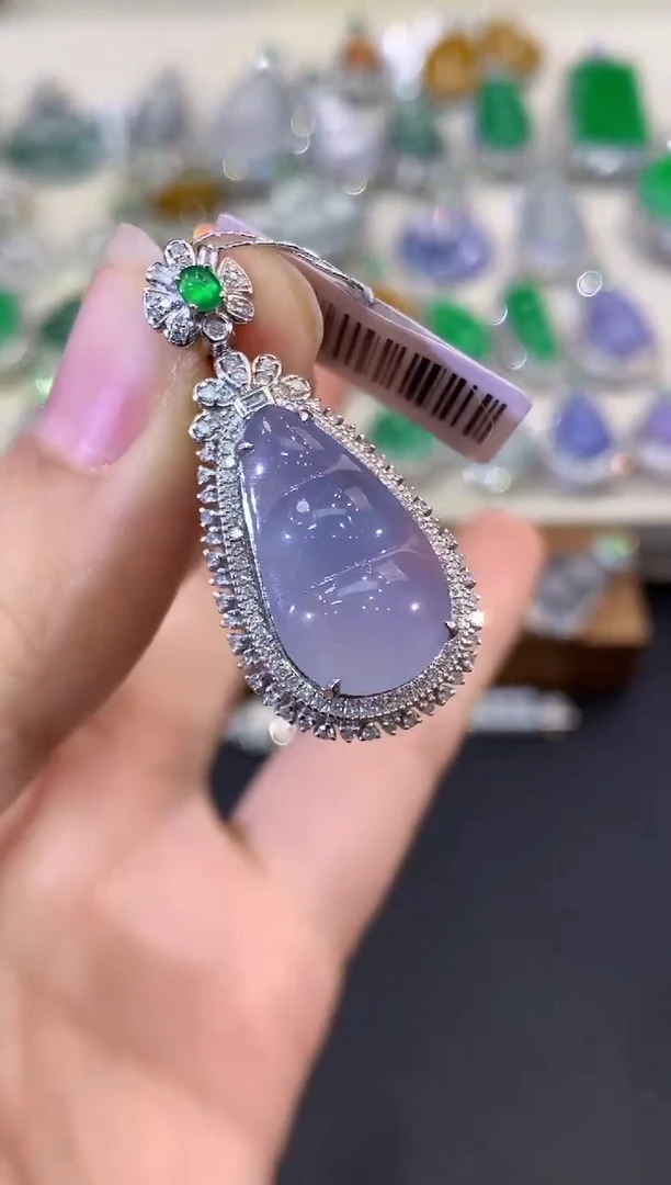 吊坠(不含链)18K金镶嵌翡翠B139 紫货有色差