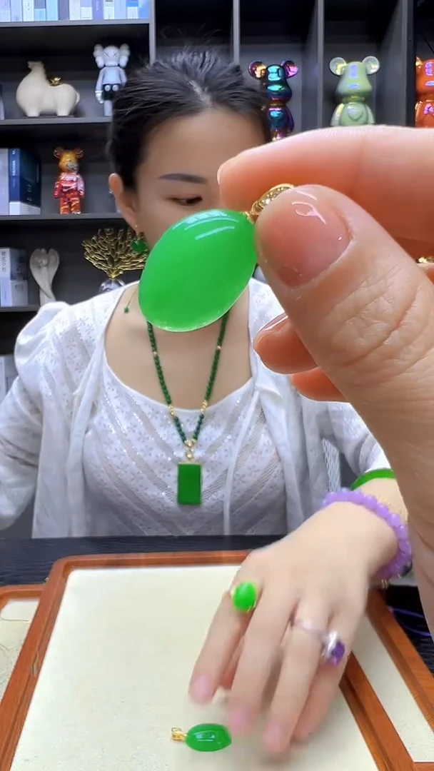 翡翠14K金镶嵌颈饰沉白diy劲饰