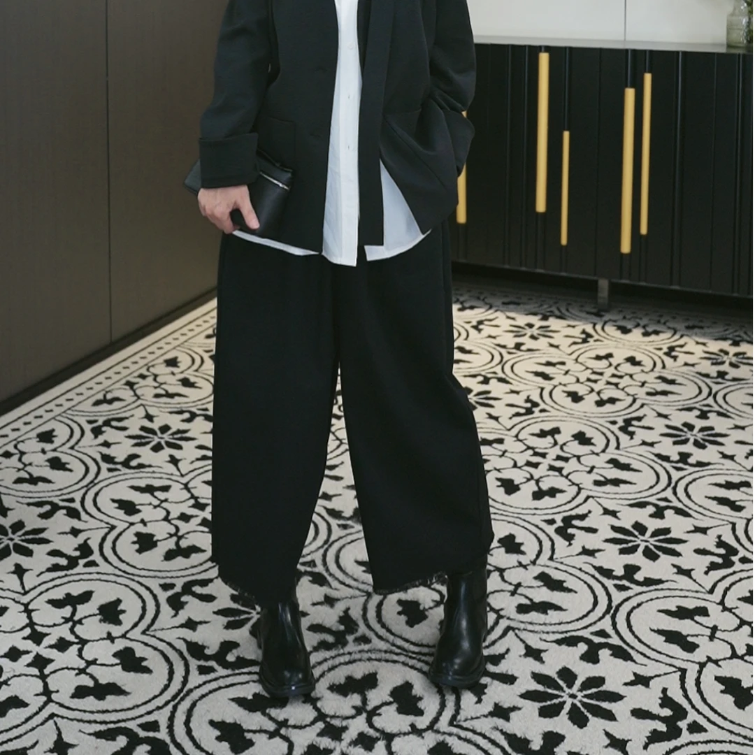 UWK2508054立体剪裁松紧阔腿裤九分裤休闲裤百搭高腰秋季休闲时尚