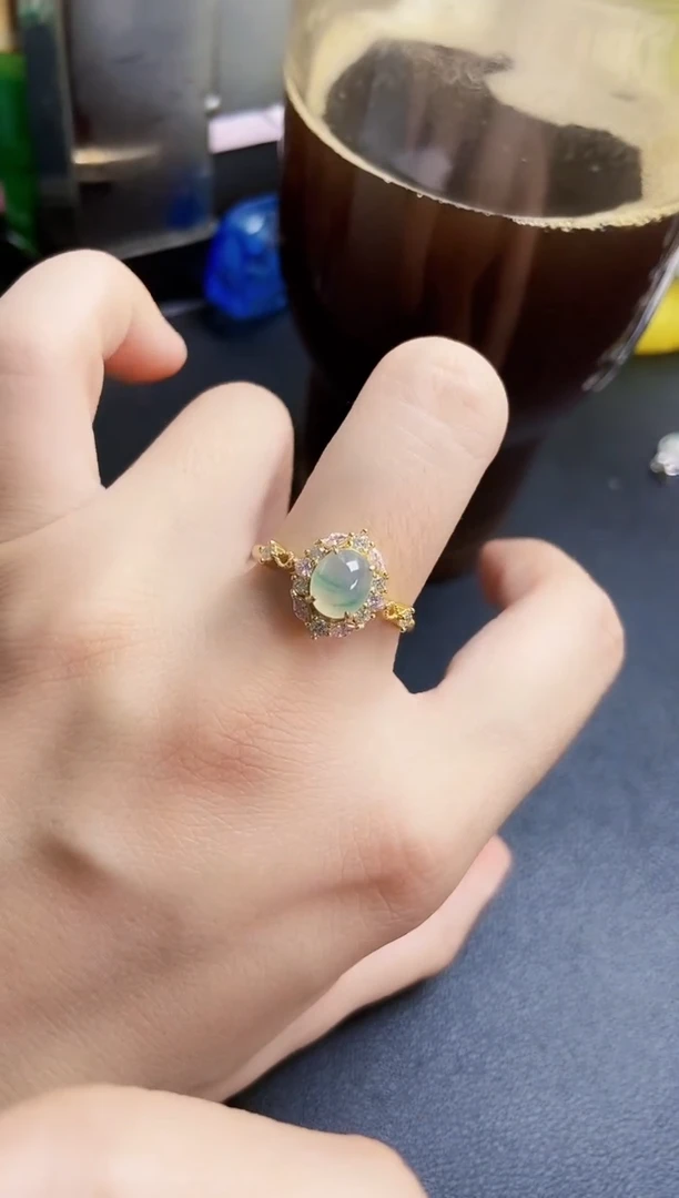 翡翠戒指银S925镶嵌21349