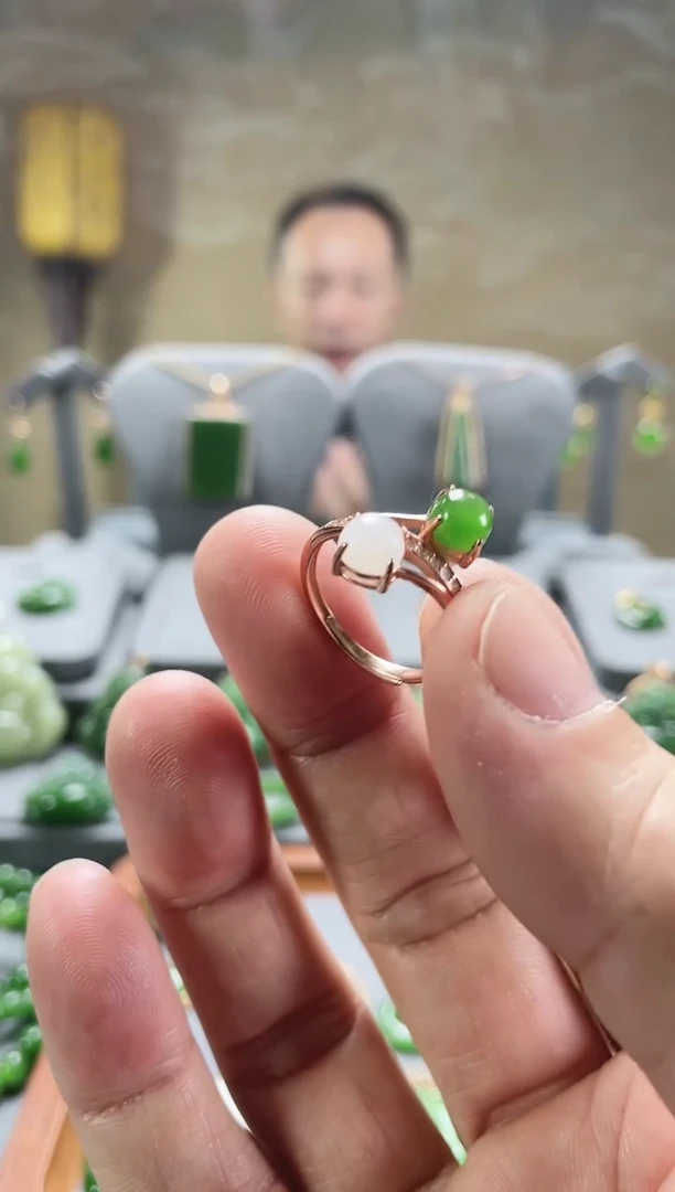 【闪购商品】和田玉戒指银S925镀金镶嵌戒指
