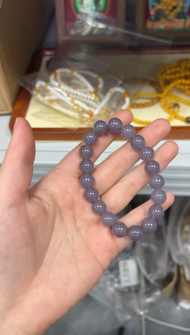 【闪购商品】石英质玉手链未镶嵌金丝玉烟紫圆珠手链[505]