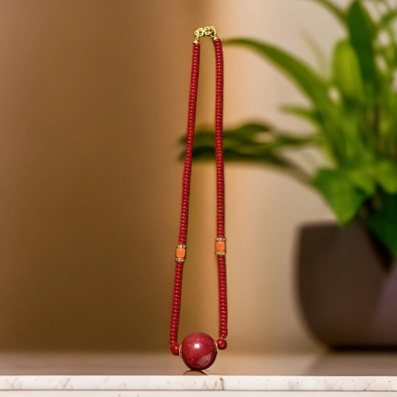 精品红色设计款30mm锁骨珠项链186