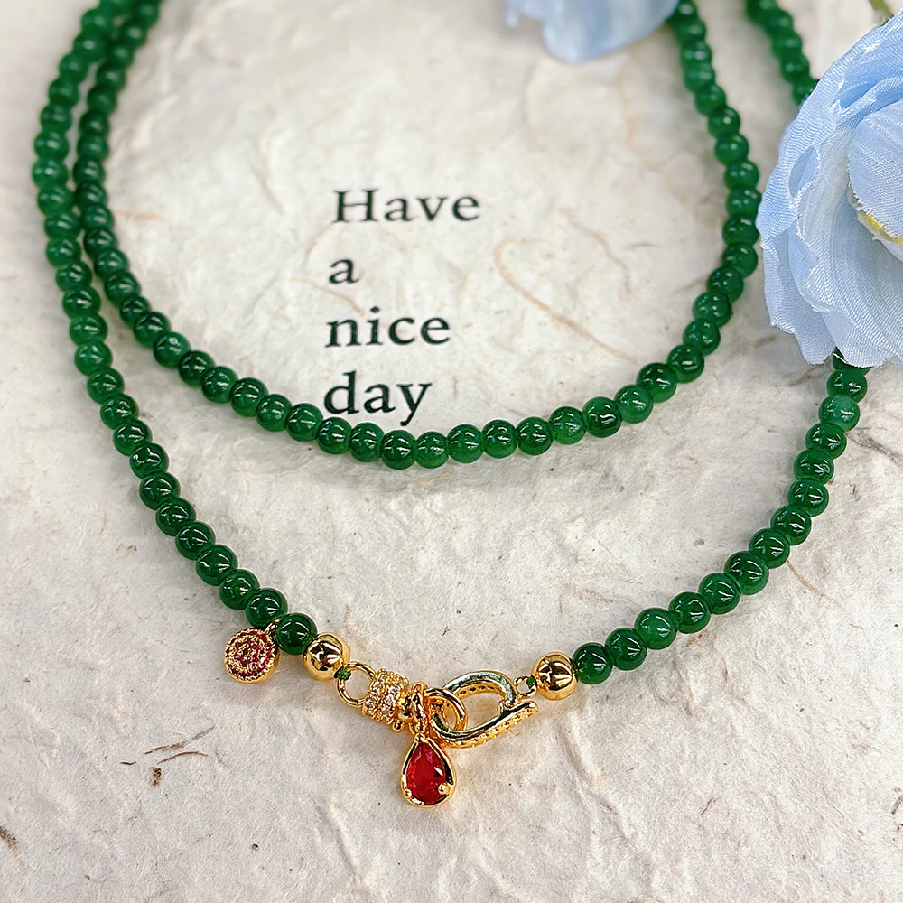 铜合金布艺项链 复古新中式国风红水滴气质简约项链-8240