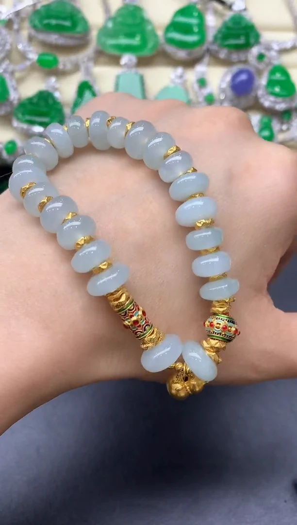 足金镶嵌手链翡翠343-中国好珍宝