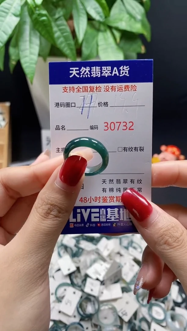 翡翠戒指未镶嵌用***白天然翡翠戒圈0732